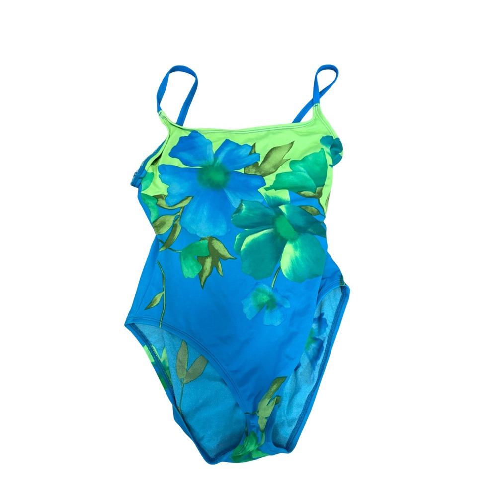 Cole of California Blue Green Floral One Piece Swimsuit Size 8 15112H3 Vintage